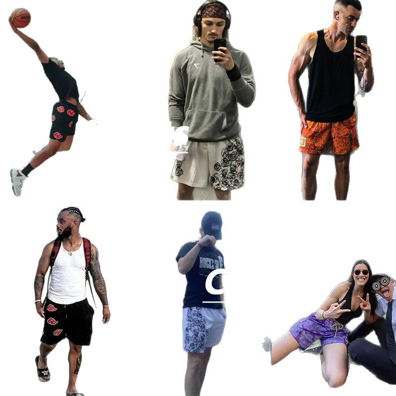 American-style Vintage Angel Cross Print Mesh Shorts Men's Athletic Shorts