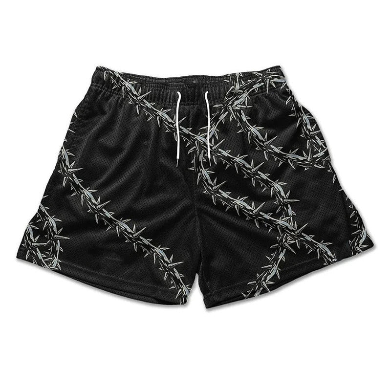 American-style Vintage Angel Cross Print Mesh Shorts Men's Athletic Shorts