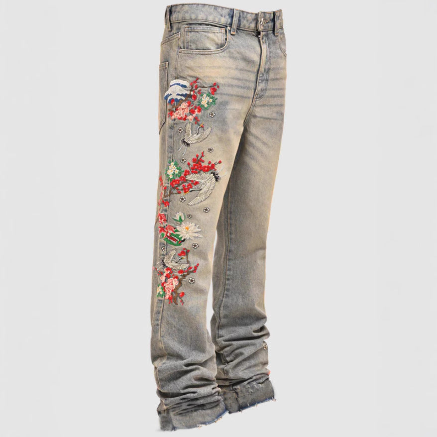 Men's Straight-Leg Denim Pants, European And American Street Style